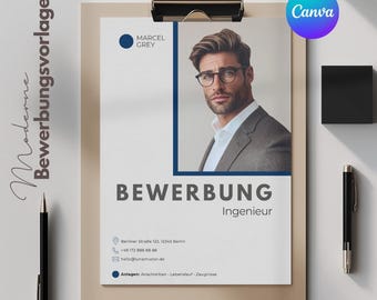 Plantillas de aplicación Canva Ejemplo de carpeta de solicitud de CV Documentos de solicitud en alemán Plantilla de CV moderna Canva Template