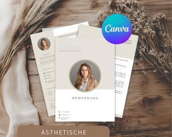 Application Template Beige Canva Template | Modern Resume | German | Digital Download | Minimalist CV Design | Jobs & Education