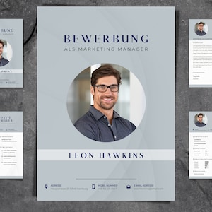 Application template blue | Professional | Canva Template | Modern CV | German | Digital Download | CV Design | Job & Training