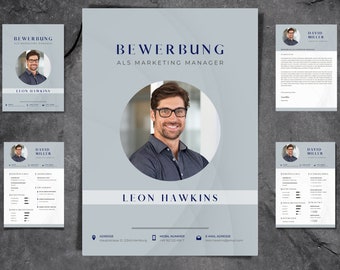 Plantilla de aplicación azul | Profesional | Plantilla Canva | CV moderno | alemán | Descarga digital | Diseño de CV | Trabajo y formación