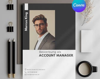 Plantilla de aplicación Canva CV carpeta de solicitud documentos de solicitud plantilla de currículum Plantilla de CV Canva en alemán Plantilla de aplicación CV