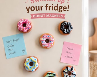 Set of 6 Donut Magnets / Donuts / Magnets / Fridge Magnets / Office Decor / Stationary / Food Magnets / Clay Decor /