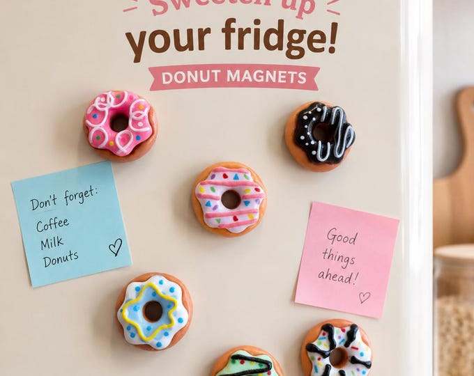 Set of 6 Donut Magnets / Donuts / Magnets / Fridge Magnets / Office Decor / Stationary / Food Magnets / Clay Decor /