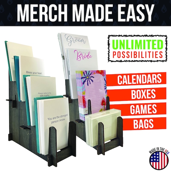 Small Wood Display Stand | 3-Tier Shelf Rack for Art Prints, Plates, Books, Records, Stationery and Magazines — Craft Shows and Retail