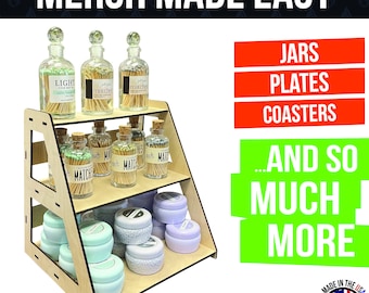 Wooden portable retail table display stand countertop 3 step riser craft shows, farmers markets trade shows no hardware assembly flat pack