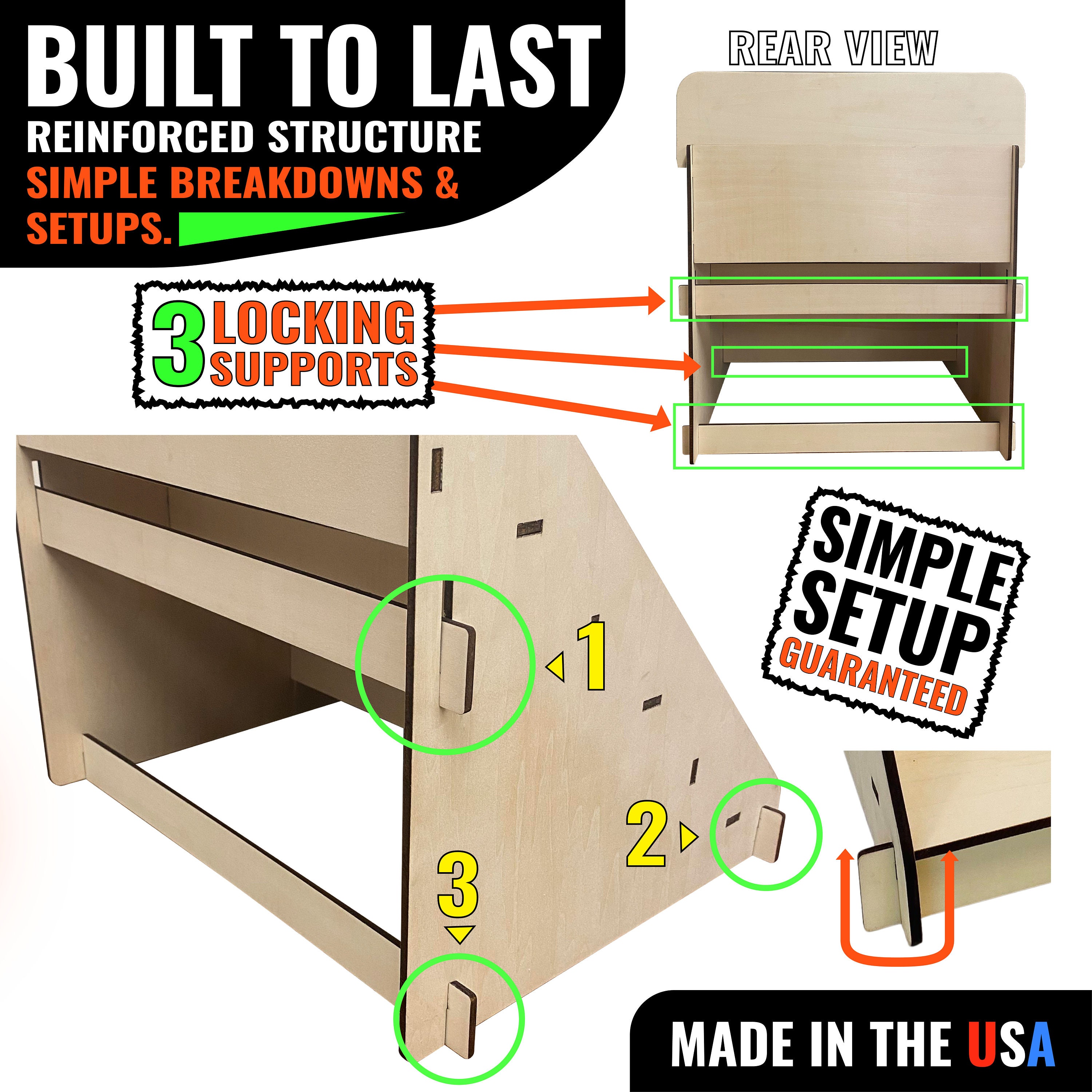 3-Tier Straight Wooden Retail Table Display Stand With Shelves For Products - Portable | 3 Step Straight Display Rack For Retail Table Top, Counter Top, Craft Shows, Farmers Market, Tradeshows 9.5" L