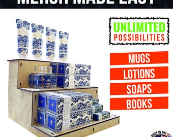 Versatile STRAIGHT 3-Tier Wooden Portable Display Stand | Ideal for Craft Shows, Farmers Markets, and Tradeshows | Easy Assembly |