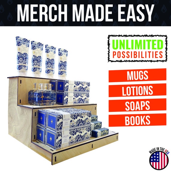 Straight 3-Tier Wood Display Stand | Countertop Shelf Rack for Craft Shows, Farmers Markets & Tradeshows — No Hardware, Flat Pack Design