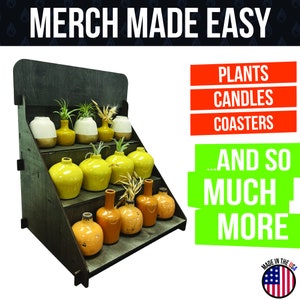 Wooden Portable Retail Table Display Stand Countertop 3 Step Riser Craft Shows, Farmers Markets Trade Shows No Hardware Assembly Flat Pack