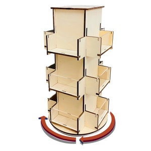 Rotating display stand, 3 tier wooden organizer, 4-sided display rack, 180 degree spinning multi-pocket tabletop display stand for stickers