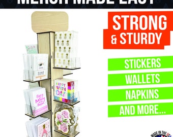 4-Sided Rotating Display Stand - Stationary, Greeting Cards, Stickers, Postcards, Coasters, Napkins - Heavy-Duty, Smooth Rotation