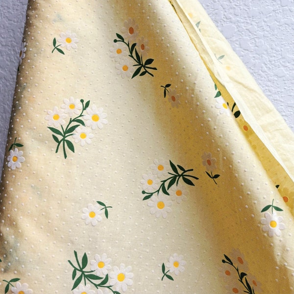 Flocked Daisy Fabric on Yellow Cotton Lawn (Vintage Replica)