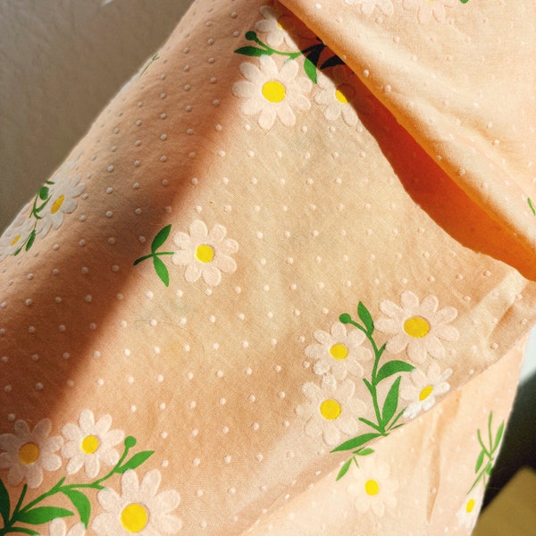 Flocked Daisy Fabric on sherbet Cotton Lawn (Vintage Replica)
