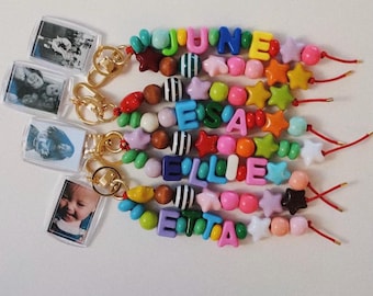 Personalized Name Letter Keychain with Custom Double-sided Photo and gold hardware