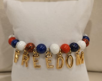 Freedom Bracelet | Lapis Lazuli, Turquoise, Howlite with Gold Letters