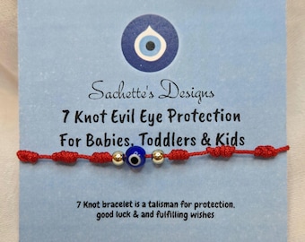 Red 7 Knot Evil Eye Bracelet : Protection Talisman, Adjustable, Newborn, Child Toddler