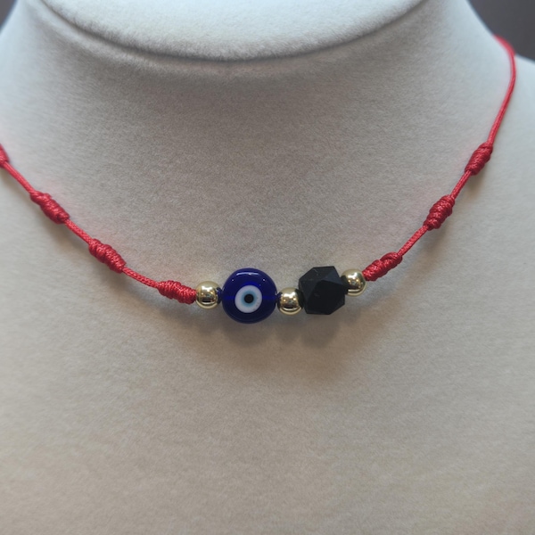 Red 7 Knot Evil Eye Necklace with Azabache : Protection Talisman