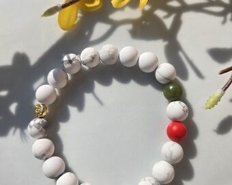 Evil Eye Bracelet: Jade & Howlite Stone Protection - 18k Gold Plated