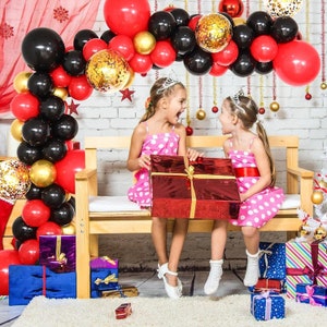 Red Black Gold Balloon Garland Kit 120 pack, Red Black Gold Latex Balloon and Gold Confetti Balloons Decoration