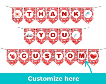 Thank You Custom Red Banner | Happy Doctor Nurse Medical Appreciation Week | PRINTABLE Sign for Hospital Clinics | Celebration Party Decor