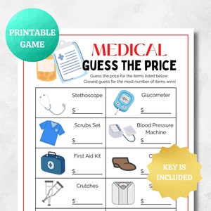 Rat den Preis | Medizinspiel zum Ausdrucken | Doktor Krankenschwester Fun Spiel | Eisbrecher an der medizinischen Krankenpflegeschule, Abschluss als Ruhestandslehrgang