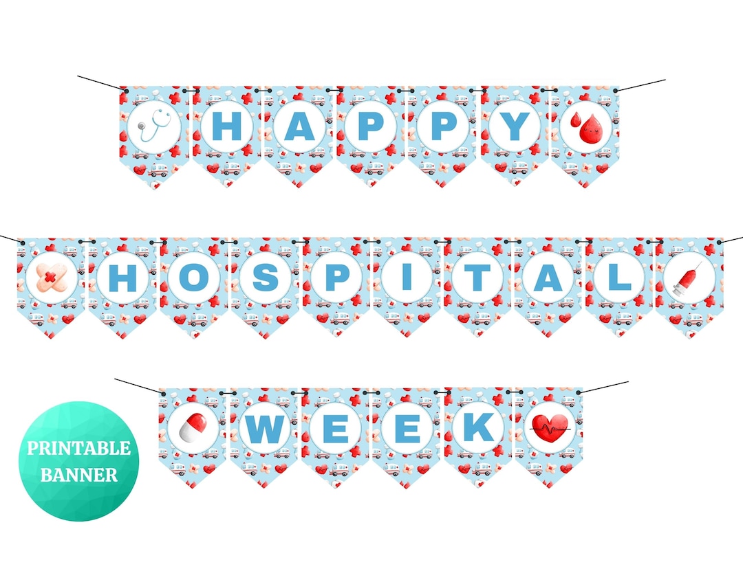 Happy Hospital Week Blue Banner PRINTABLE Sign for Hospital, Clinic