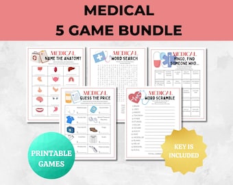 Medical Game Bundle | PRINTABLE Medical Games | Doctor Nurse Fun Game | Graduation, White Coat Ceremony, Retirement, Work, Birthday Teaching