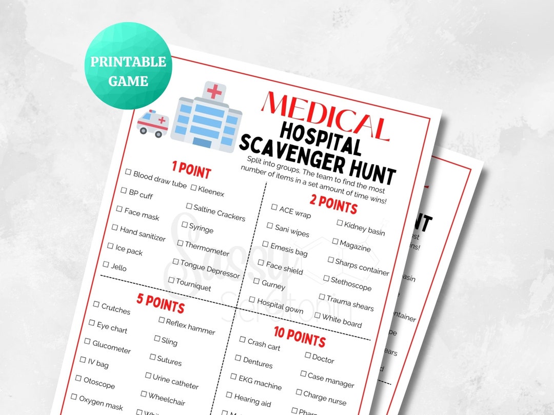 Medical HOSPITAL Scavenger Hunt PRINTABLE Medical Game Doctor Nurse Fun Medical HOSPITAL Scavenger Hunt PRINTABLE Medical Game Doctor Nurse Fun