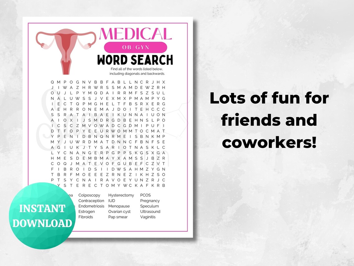 Medical OB/GYN Word Search | PRINTABLE Doctor Nurse Fun Game ...