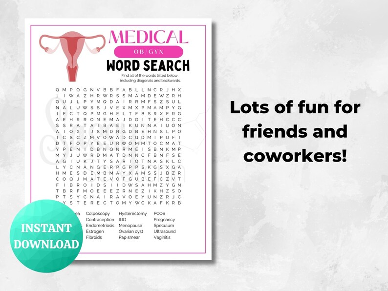 Medical OB/GYN Word Search | PRINTABLE Doctor Nurse Fun Game ...