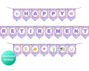 Happy Retirement Purple Lavender Flowers Banner | PRINTABLE Sign for Retirement Parties | Thank You Appreciation Gift Decor