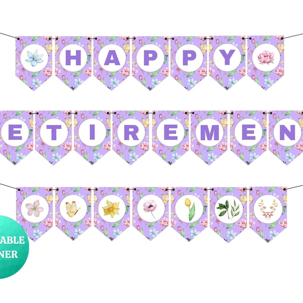 Happy Retirement Purple Lavender Flowers Banner | PRINTABLE Sign for Retirement Parties | Thank You Appreciation Gift Decor