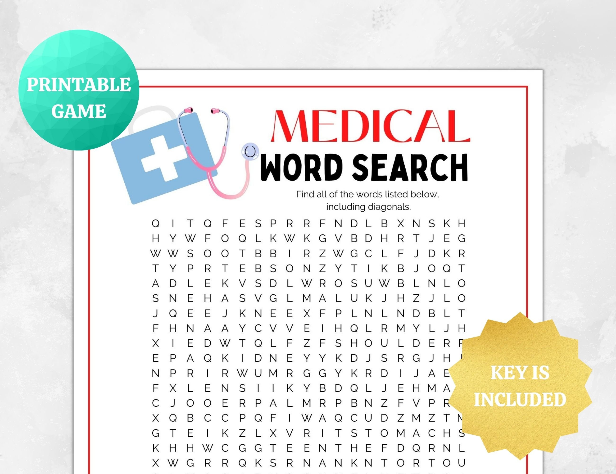 Medical Word Search PRINTABLE Medical Game Doctor Nurse Fun Game