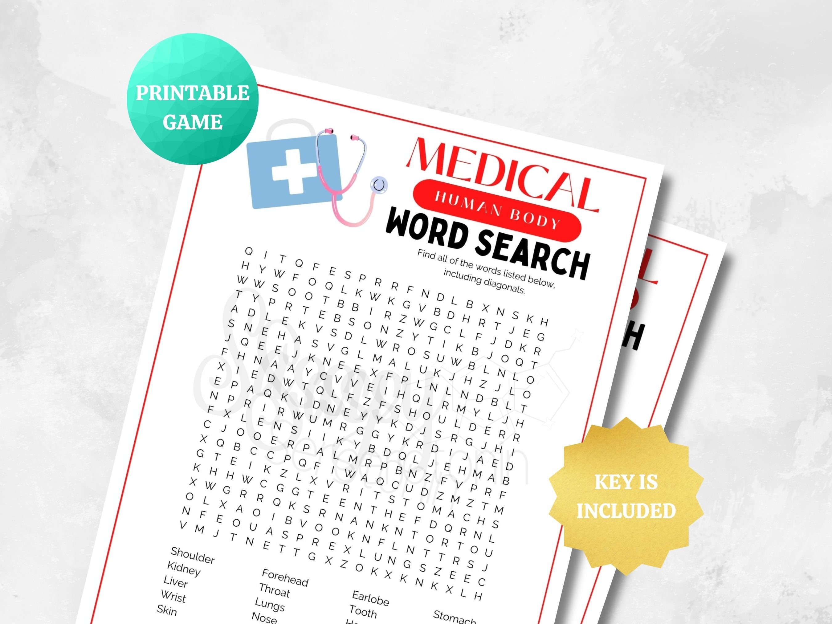 Medical Human Body Word Search | PRINTABLE Medical Game | Doctor Nurse Fun Anatomy Game | Hospital, Retirement, Clinic, Birthday, Teaching