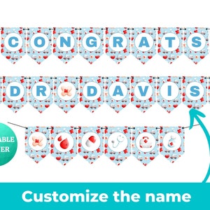 Gefeliciteerd Dr Custom Blue Banner | PRINTABLE Sign voor Medical School, Residency, Fellowship Graduation | Gefeliciteerd Dokter MD DO Party Decor