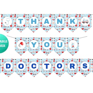 Gracias Doctores Bandera Azul / Feliz Día de los Médicos / Signo IMPRIMIBLE para la Oficina de la Clínica del Hospital / Gracias MD DO Agradecimiento Fiesta Decoración