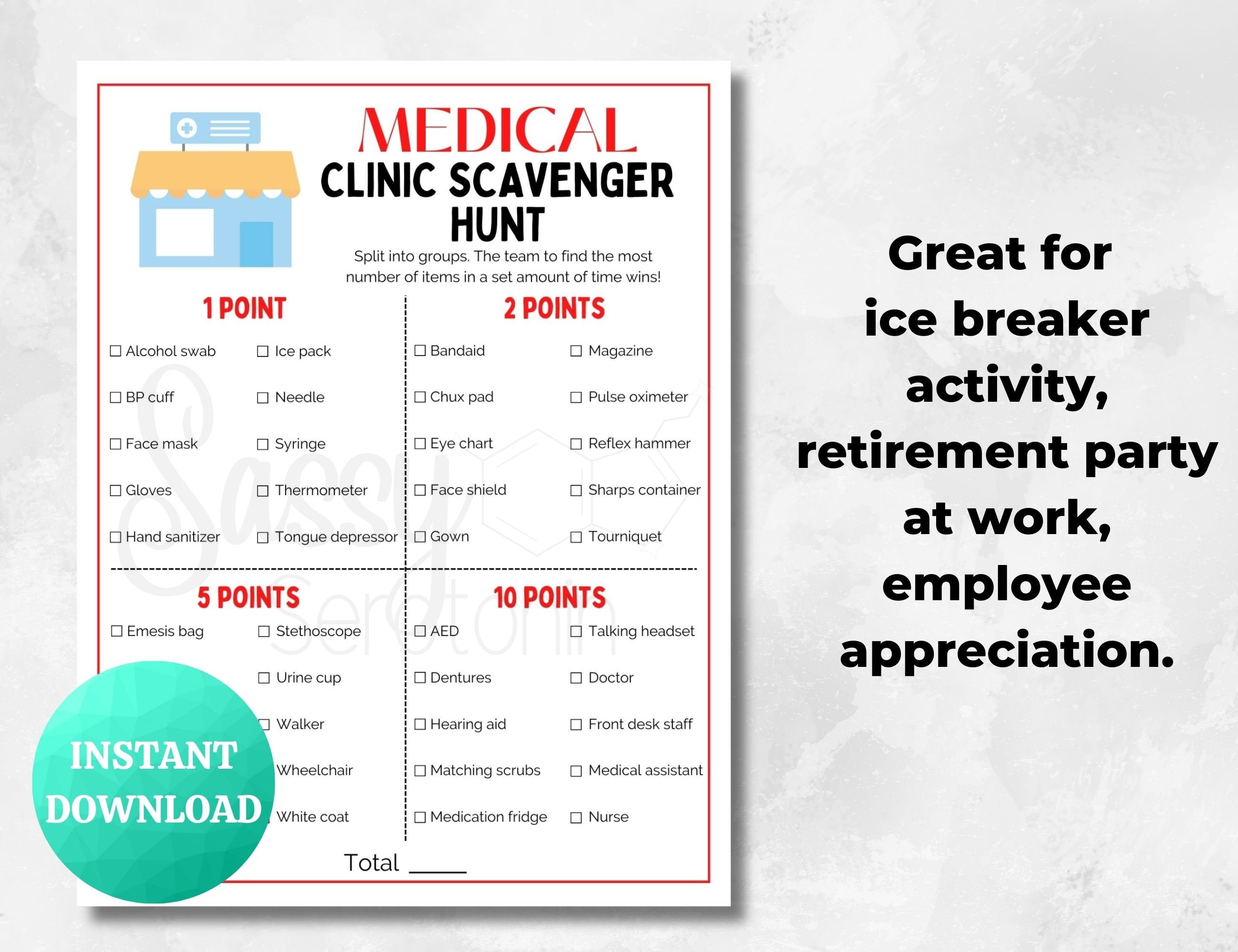 Medical CLINIC Scavenger Hunt PRINTABLE Medical Game Etsy