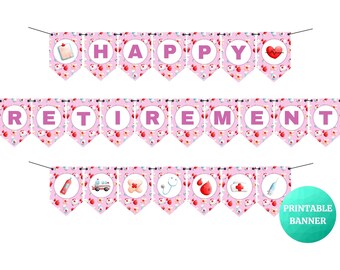 Happy Retirement Doctor Nurse Medical Pink Banner | PRINTABLE Sign for Retirement Parties, Hospital Clinic Break Room | Thank You Gift Decor