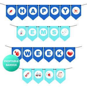 Happy EMS Week Blau/Türkis Banner | EMS-Anerkennungswoche | Druckbares Banner für Ambulance Bay | Vielen Dank an den Rettungsdienst
