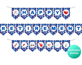 Happy Retirement Doctor Nurse Medical Blue Banner | PRINTABLE Sign for Retirement Parties, Hospital Clinic Break Room | Thank You Gift Decor