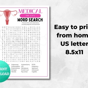 Medical OB/GYN Word Search | PRINTABLE Doctor Nurse Fun Game ...