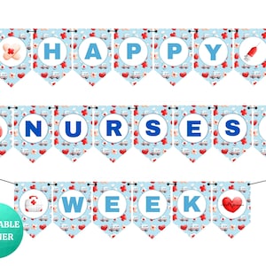 Happy Nurses Week Blue Banner | Nurse Appreciation Week | PRINTABLE Sign for Hospital and Office Breakrooms | Thank You Nurses Party Decor