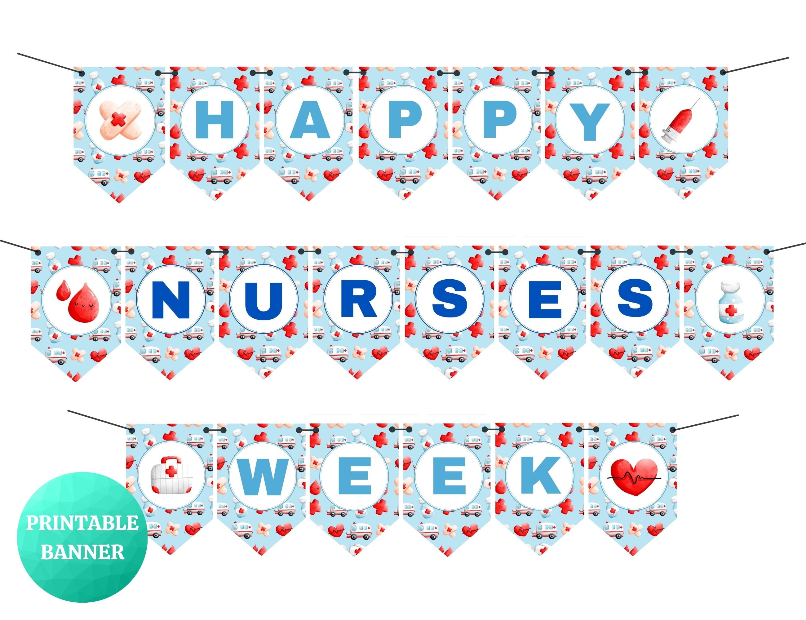 Happy Nurses Week Blue Banner | Nurse Appreciation Week | PRINTABLE Sign for Hospital and Office Breakrooms | Thank You Nurses Party Decor
