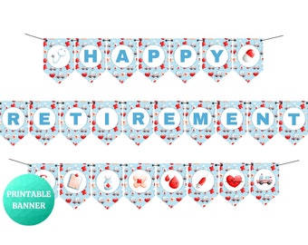 Happy Retirement Doctor Nurse Medical Blue Banner | PRINTABLE Sign for Retirement, Hospital Clinic Break Room | Thank You Gift Decor