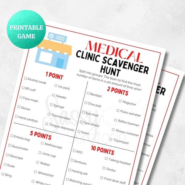 Medical CLINIC Scavenger Hunt | PRINTABLE Medical Game | Doctor Nurse Fun Icebreaker | Appreciation Activity for Clinic Office Employees