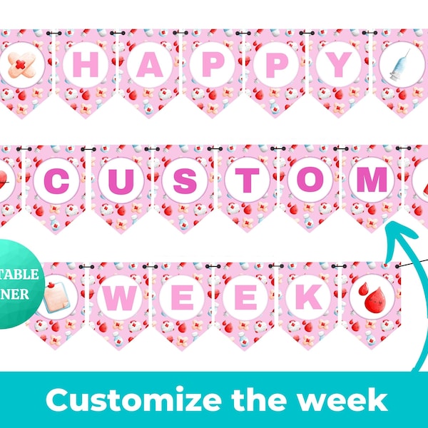 Happy Custom Week Pink Banner | Doctor Nurse Medical Appreciation Week | PRINTABLE Sign for Hospital Breakrooms | Thank You Party Decor Gift