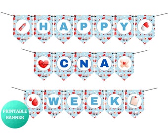 Happy CNA Week Blue Banner | Nursing Assistant Week | PRINTABLE Sign for Hospital and Office Breakrooms | Thank You CNAs Party Decor