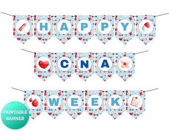 Happy CNA Week Blue Banner | Nursing Assistant Week | PRINTABLE Sign for Hospital and Office Breakrooms | Thank You CNAs Party Decor