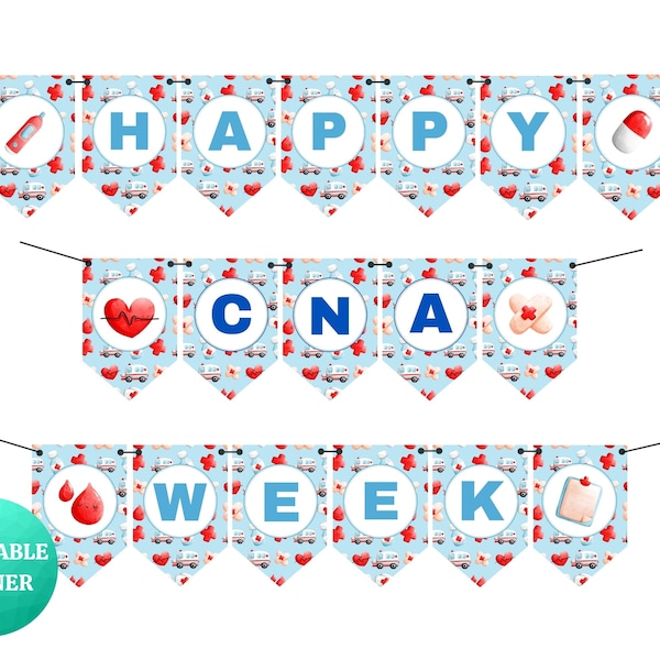 Happy CNA Week Blue Banner | Nursing Assistant Week | PRINTABLE Sign for Hospital and Office Breakrooms | Thank You CNAs Party Decor