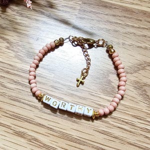 Pink & Gold Beaded Word Bracelet: Christian Women's Jewelry